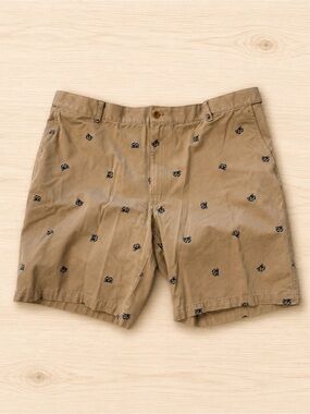 IZOD Saltwater Crab Print Shorts Mens 46 Khaki Nautical Embroidered 10.5” Inseam